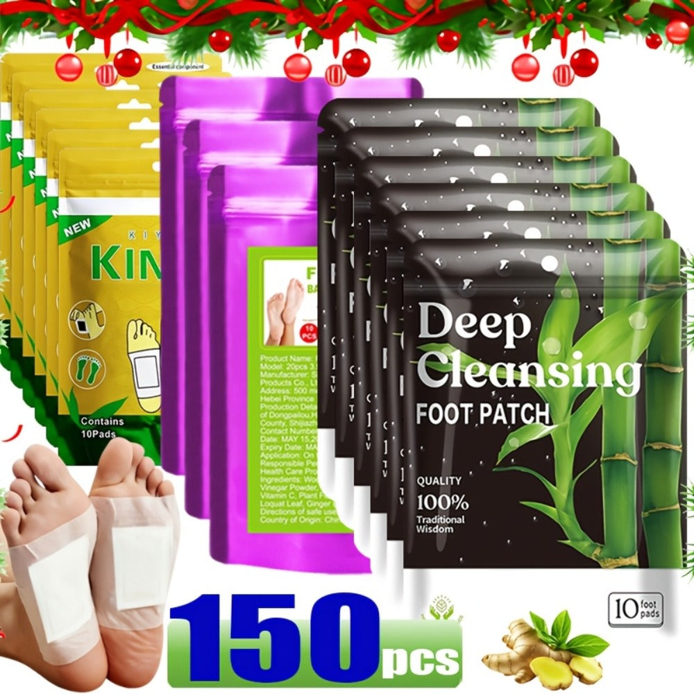 Foot Detox Pads Value Set 50pcs & 150pcs – Bamboo Vinegar & Ginger Deep Cleansing Overnight Patches, Alcohol-Free Natural Plant Formula, Green Golden Lavender Variants, Foot Care Gift for Women Men