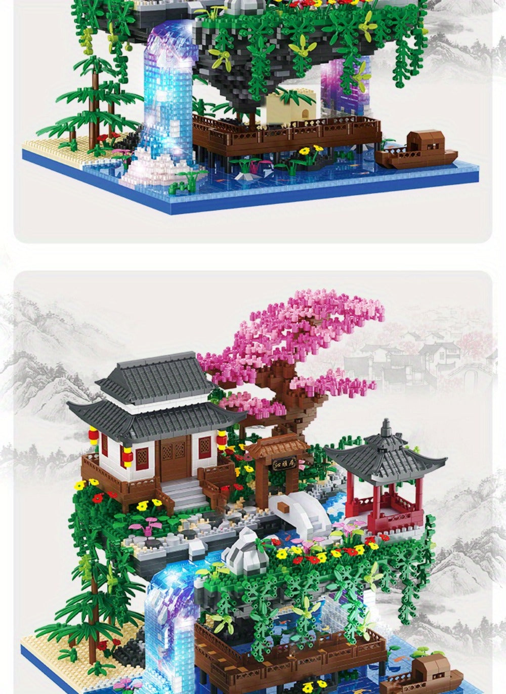 Bonsai Tree Building Set 3320 Pieces Micro Blocks – Chinese Architecture Peach Blossom Cherry Blossom Miniature Model Kit, Unique Birthday Christmas Gift for Adults Teens Collectors