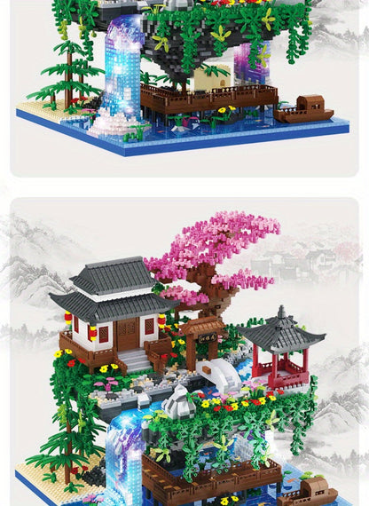 Bonsai Tree Building Set 3320 Pieces Micro Blocks – Chinese Architecture Peach Blossom Cherry Blossom Miniature Model Kit, Unique Birthday Christmas Gift for Adults Teens Collectors