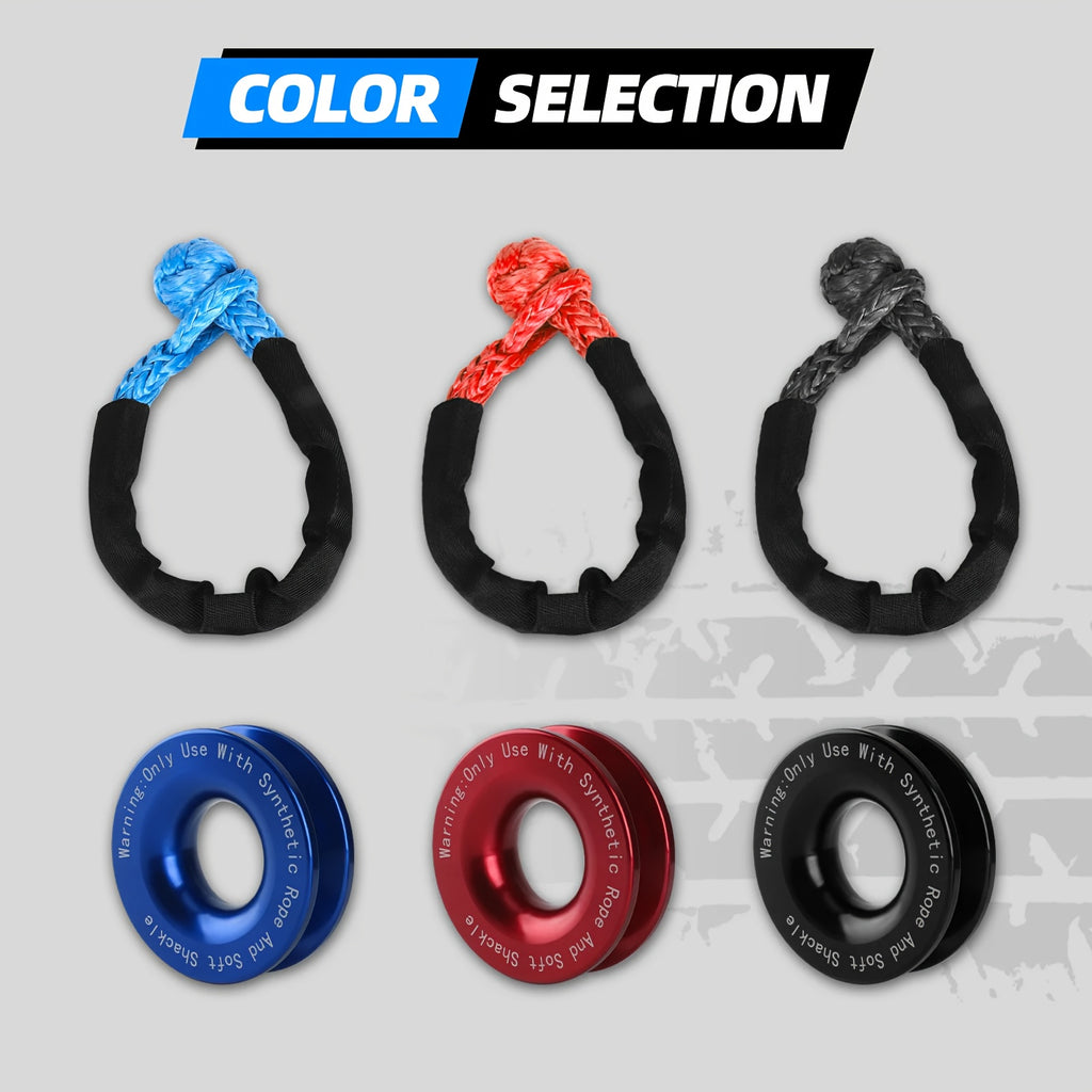 41000lbs Winch Rope Synthetic Soft Shackle Or Recovery Ring Set Rugged Shackles W/ Protective Sleeve for ATV UTV SUV Truck Off-Road Vehicle