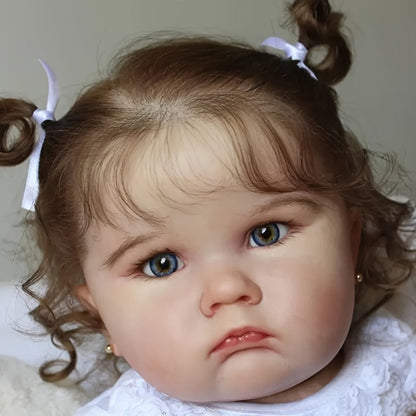 3D Painted Skin Reborn Baby Doll 24 Inch 60CM Cloth Body Vinyl Limbs – Hand-Rooted Hair, Acrylic Eyes, Lifelike Newborn Girl Gift Set with Outfit Pacifier Bottle Ear Studs for Kids Ages 3+ & Collectors