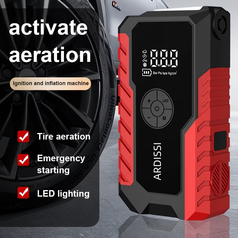 10000A 7-In-1 Multifunctional Emergency Jump Starter with 150PSI Air Pump, Digital Tire Inflator, Portable Car Battery Charger, Up to 2.64gal Gas/2.38gal Diesel, LED Emergency Light & USB Charging, Car Emergency Tool. Suitable As a Holiday Gift