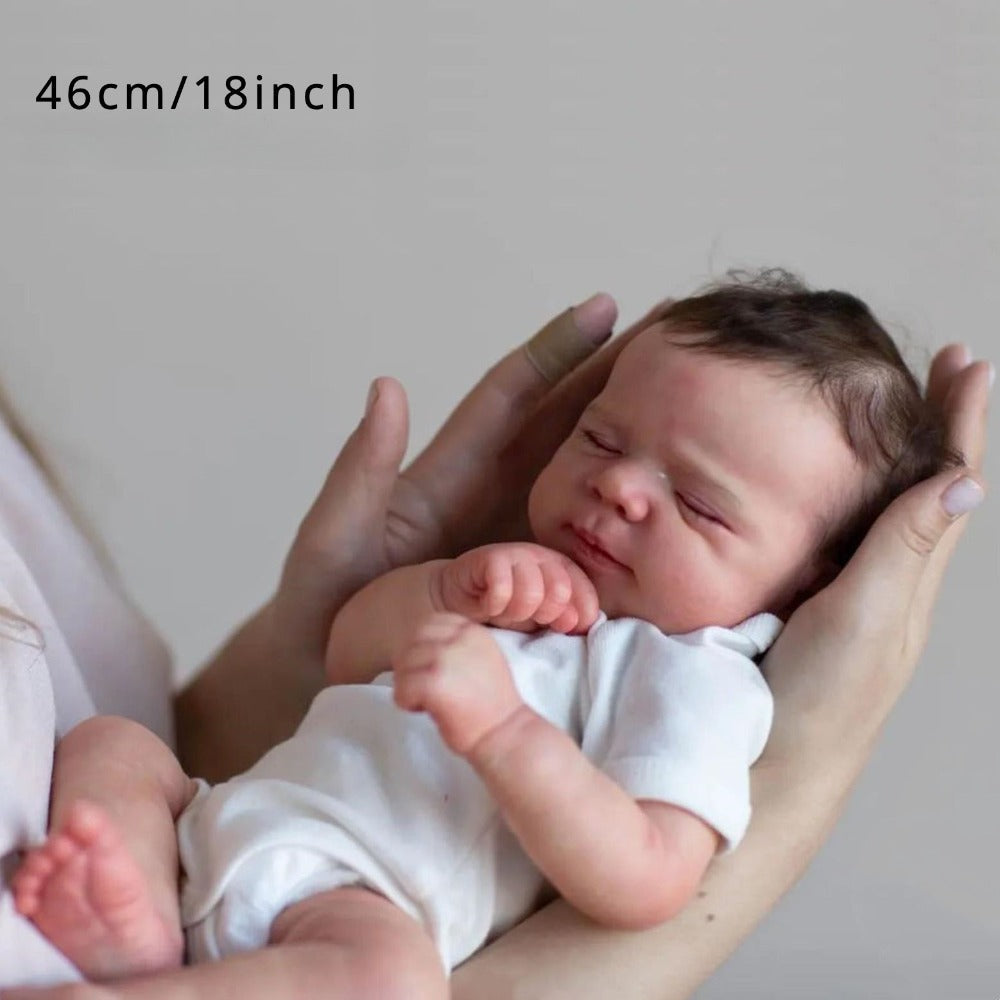 Marbled Skin Cloth Body Reborn Baby Doll 18 Inch 3D Painted Visible Veins Hand-Rooted Hair Sleeping Newborn Girl – Lifelike Vinyl Limbs Baby with Clothes Pacifier Bottle Colored Gift Box Birthday Christmas