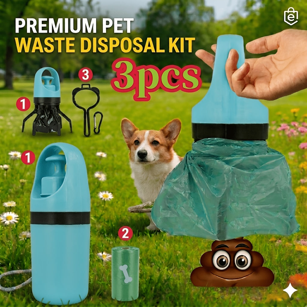Dog Poop Picker 3-Pack EVA Portable Scoop & Dispenser with Drawstring Bag - Lightweight Sanitary Outdoor Pet Waste Removal Tool No Battery Needed