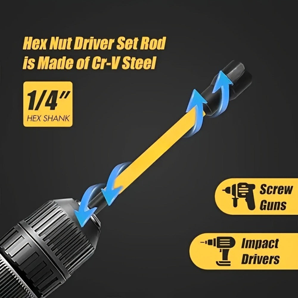 Magnetic Nut Driver Set 18-Piece – Impact-Ready Extra Long Hex Shank, SAE & Metric CR-V Steel Screwdriver Bit Kit for Power Drills, Home Repair & Professional Use