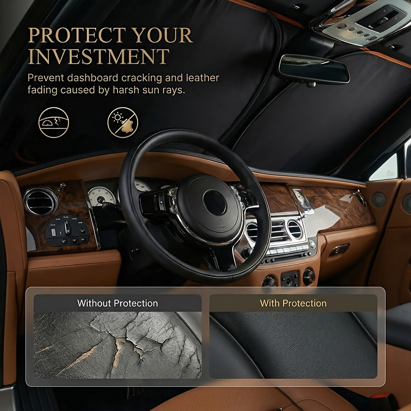 2026 New Portable Insulated Sunshade, a One-Piece Car Sunshade, Is a Titanium Silvery Upgraded And Thickened Sunshade Designed Specifically for Car Front Windshields. It Effectively Blocks Sunlight, Is Easy to Install