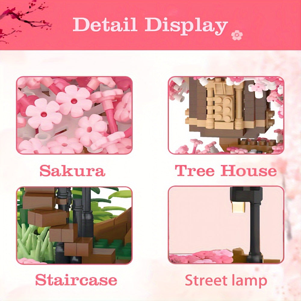 Sakura Cherry Blossom Tree House Building Blocks 1020-2028pcs – DIY Mini Brick Assembly Collectible Display Model, Relaxing Creative Gift for Adults Teens Girls Boys, Birthday Christmas Home Decor