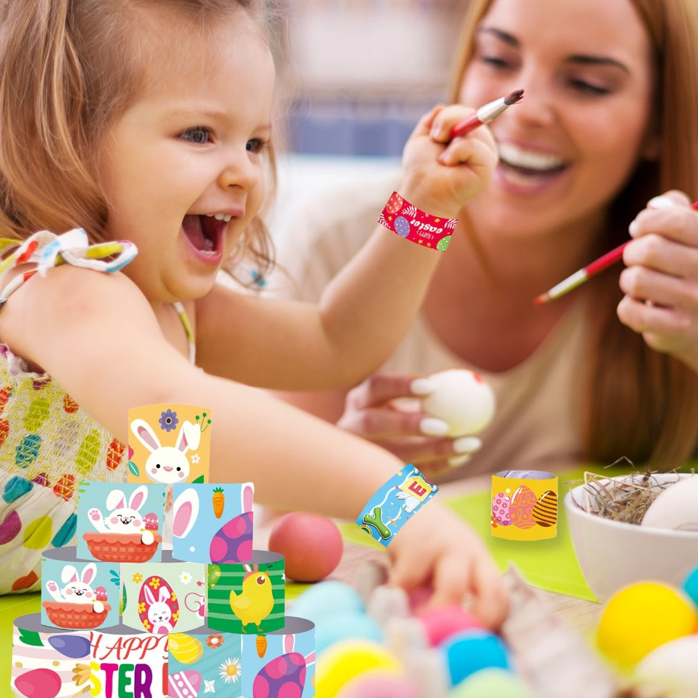 Easter Slap Bracelets for Kids 72 Pcs Bulk – Easter Basket Fillers Egg Hunt Prizes Classroom Rewards & Party Favors for Boys & Girls – PVC Snap Bracelets for Easter Spring Celebrations & School Events