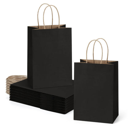 Kraft Paper Gift Bags 100 Pack with Handles | 4.25x2.85x7.85 Inch Small Shopping Bags for Retail, Wedding, Birthday, Party Favor, Coffee, Boutique | Brown, Black, White | Bulk Gift Wrap Bags
