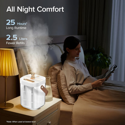 Cool Mist Humidifier for Bedroom & Large Room – 2L Top-Fill, 40-Hour Runtime, 26dB Ultra-Quiet, Auto Shut-Off, Easy to Clean, Whole House Humidifier for Plants, Baby Room & Home, White & Green