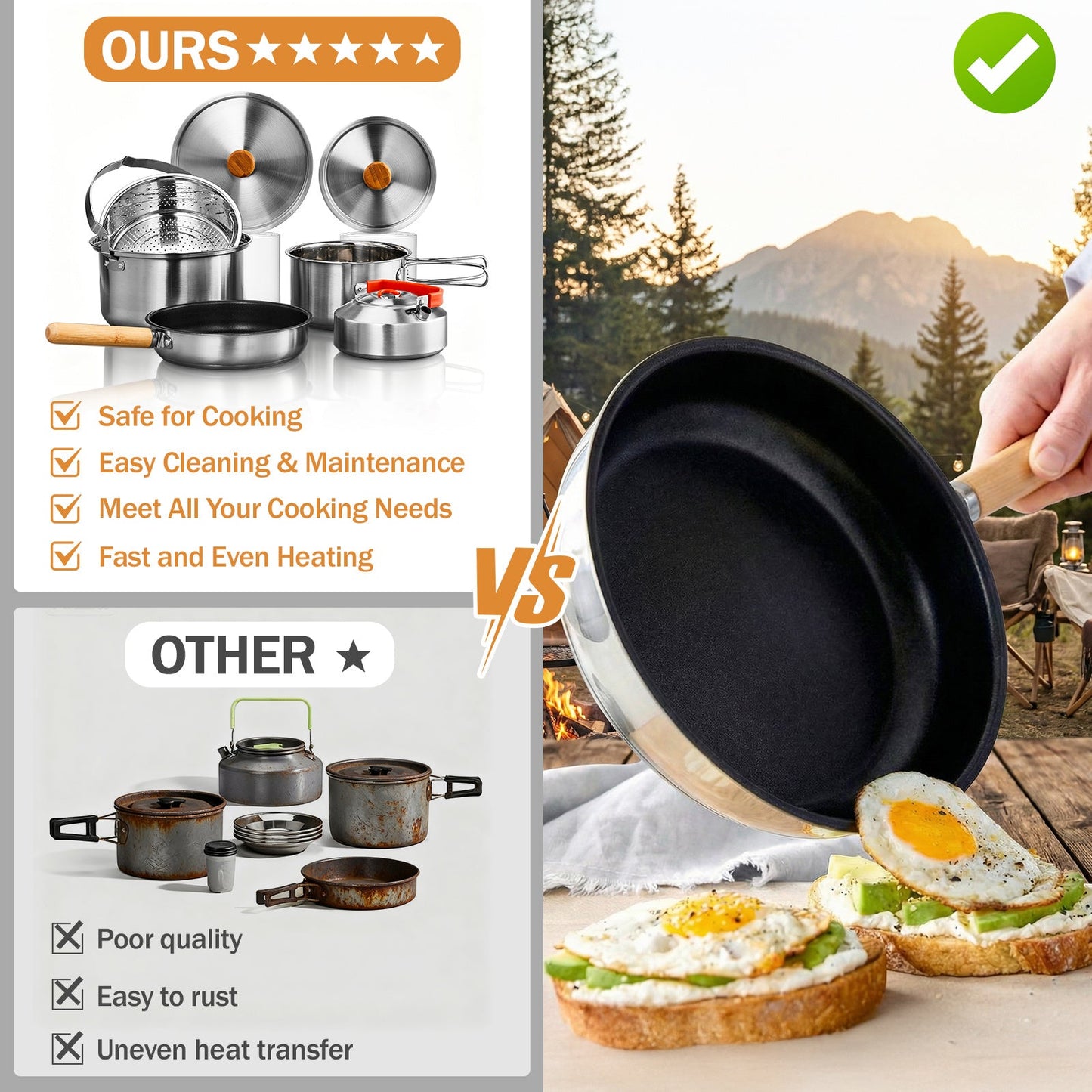Backpacking Cookware Mess Kit 19/27pcs – Non-Stick Pot Pan Kettle with Stainless Steel Cutlery, Lightweight Camping Cook Set for Open Fire, Hiking & Outdoor Cooking