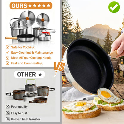Backpacking Cookware Mess Kit 19/27pcs – Non-Stick Pot Pan Kettle with Stainless Steel Cutlery, Lightweight Camping Cook Set for Open Fire, Hiking & Outdoor Cooking