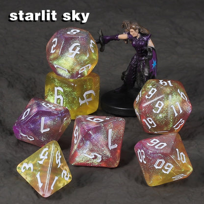 DnD Polyhedral Dice Set 84pcs – Starry Night Glitter Dice with Pouch & Tray for D&D RPG MTG Tabletop Games, Complete 12-Color Collection, Gift for Gamers