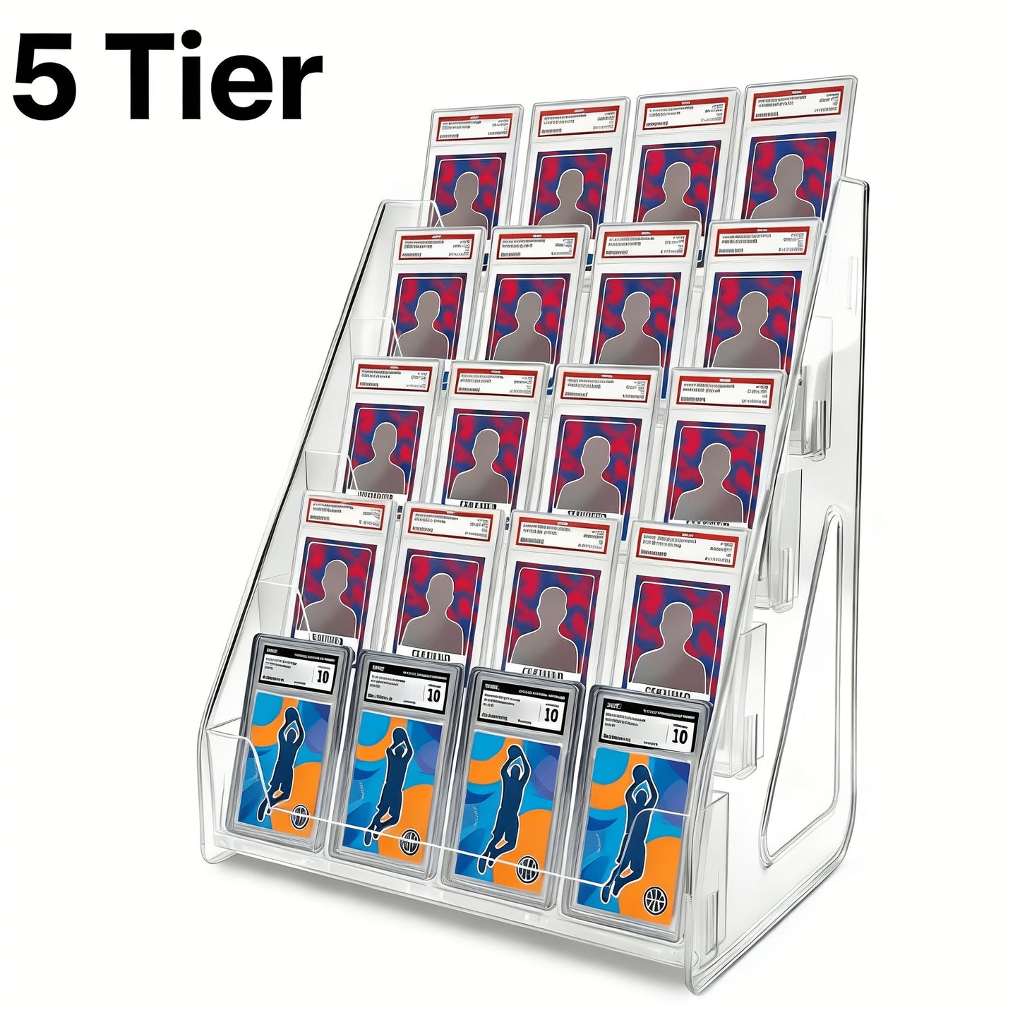 PSA BGS SGC Graded Card Display Stand – 3 or 5-Tier Vertical Collectible Card Showcase, Snap-In Assembly No Tools Desktop Holder for Baseball Basketball Pokemon MTG Trading Cards