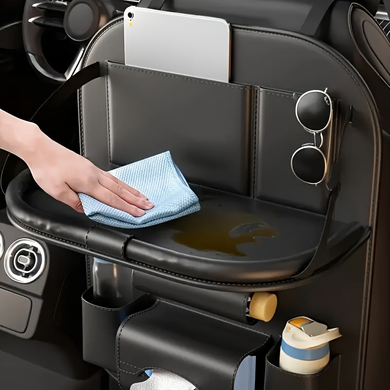 2pcs Premium All-in-One Car Back Seat Organizer with Foldable Table, Kick Mats, Tissue Box Holder, Cup & Umbrella Holders, Laptop Station & Car Eating Tray - Durable Travel Companion for Family Road Trips, Vehicle Organization, Integrated Storage Design,