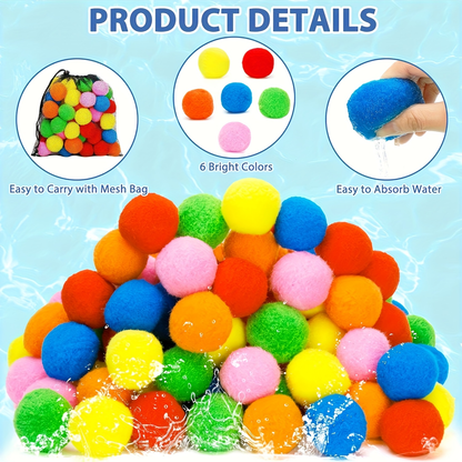 Reusable Water Balloons 36 Pack with Sponge Balls – No-Tie Refillable Water Bomb Set for Pool Party, Backyard Summer Fun & Kids Outdoor Games, Includes Storage Mesh Bag, Great Summer Gift for Children