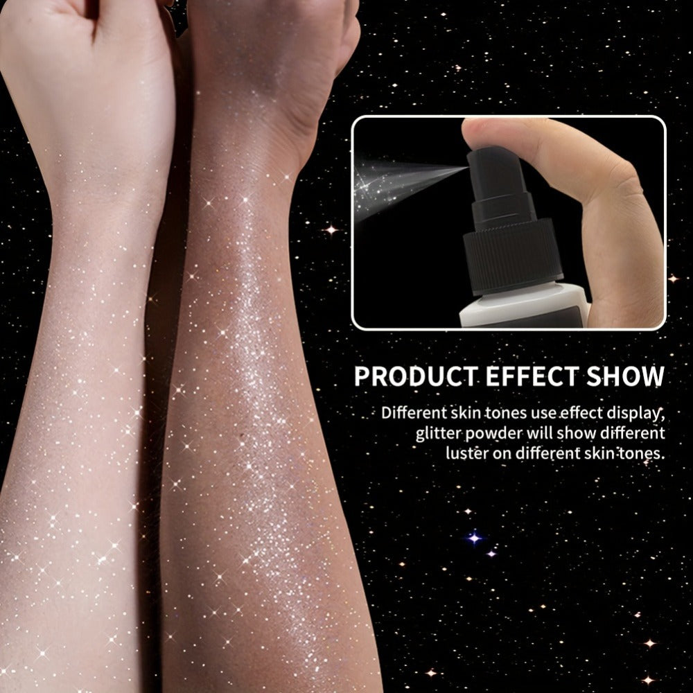 Body Shimmer Spray for Women – Star-Shaped Glitter Sparkle Mist 100ml Hydrating Formula for Body Hair & Clothes, Daily Wear Festival Rave Photoshoot Glow