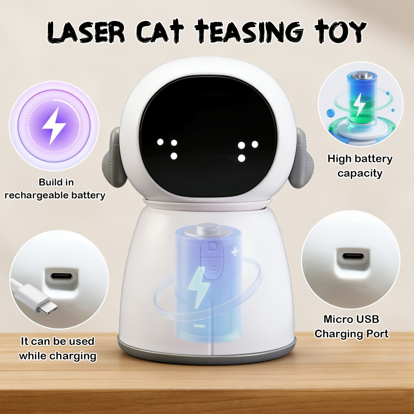 Automatic Laser Cat Toy Dual Laser Motion Activated Interactive Cat Toy 3 Speed Modes 360 Auto Rotate Rechargeable 1200mAh for Indoor Cats Kittens Dogs