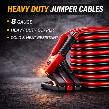 Car Emergency Roadside Kit with Jumper Cables - 12-Piece Automotive Safety Kit with Tow Rope, Safety Hammer, Tire Gauge, LED Headlight & First Aid for Car Truck SUV