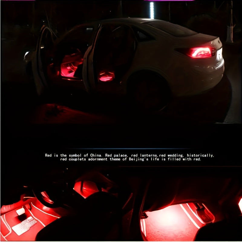 4pcs RGB LED Car Lights, 48 LEDs Interior Car Lights With Smart App Control, Multicolor Music Car Strip Light, Under Dash Lighting Kit For Car Truck SUV, Without Battery
