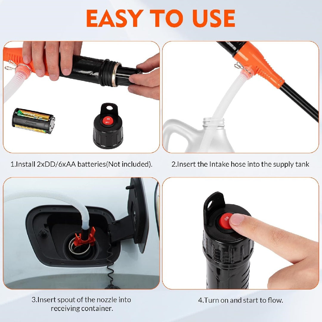 Portable Transfer Pump Battery Operated Electric Siphon Pump for Gas, Fuel, Diesel Transfer 2.6 GPM Flow Oil Extractor -Easy to Use Hand Fuel Pump, Multi-Use Siphon Fuel Transfer Pump