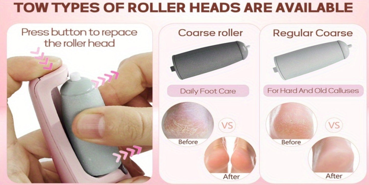 Electric Callus Remover for Feet with Foot Cream Stick Rechargeable Pedicure Tool 2 Speeds 2000 5000 RPM 2 Roller Heads – Dead Skin Dry Callus Cracked Heel Remover 60-Min Battery Gift for Women Pink