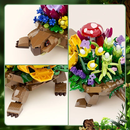 Turtle Flower Planter Building Block Set 510 Pieces – Cute Turtle Brick Puzzle Decor Toy, Unique Handmade Display Gift for Kids Teens Adults Birthday Valentine Christmas Halloween (Turtle Flower)