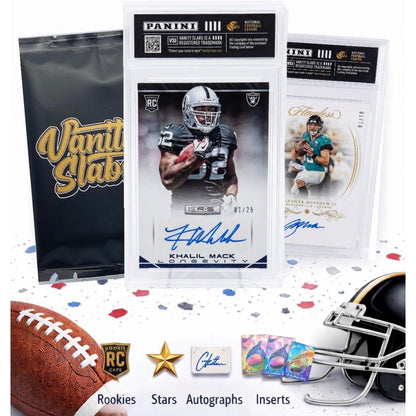 Football Mystery Card in Premium Display Slab – Rookie, Star, Autograph or Insert Guaranteed | Panini & Topps NFL Collectible Gift for Football Fans & Sports Card Collectors