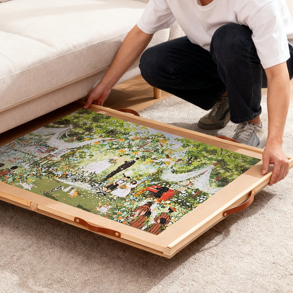 Wooden Jigsaw Puzzle Board for 1500 Pieces – Rotating Turntable Table with Sorting Drawers & Dust Cover | Premium Puzzle Organizer for Adults, Seniors & Families | Large Work Surface, Game Room Gift
