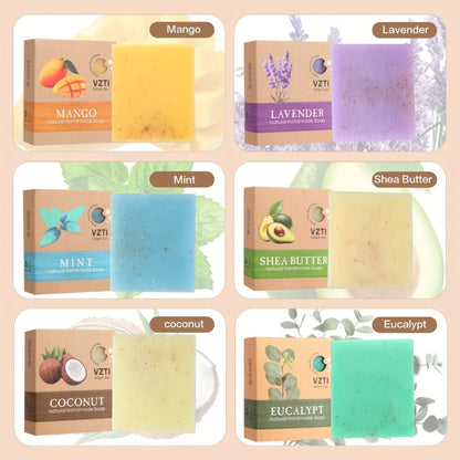 Natural Bar Soap Handmade 3pc & 6pc Set - Exfoliating Moisturizing Body Soap with Eucalyptus, Lavender, Mango & Shea Butter Essential Oils, Deep Cleansing 122g Bath Soap Gift Set for Women Men
