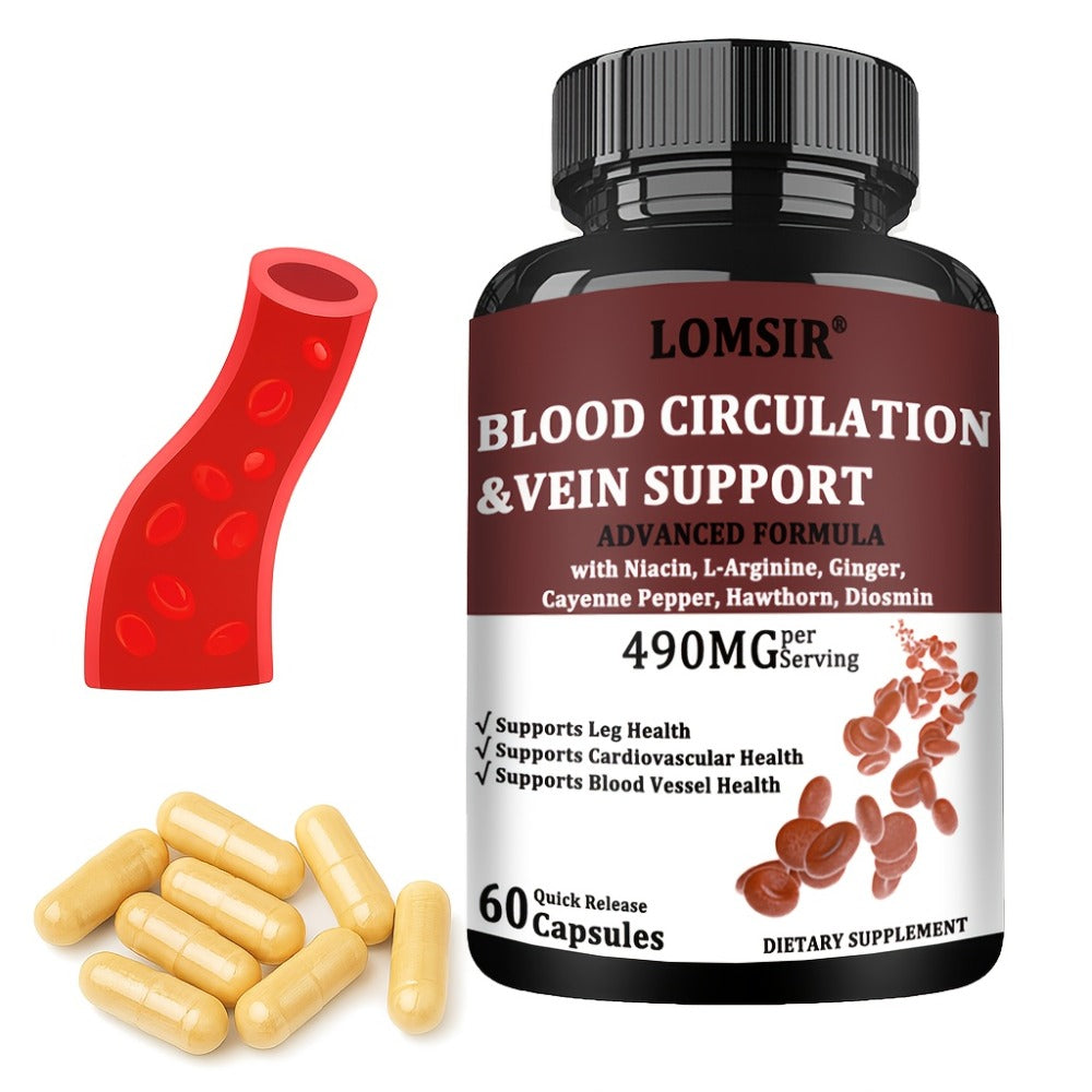 Blood Circulation Supplement Capsules with Niacin, L-Arginine, Hawthorn & Diosmin – Leg Vein, Heart & Cardiovascular Health Support | Cayenne Pepper, Ginger & Nitric Oxide Blood Flow Pills | 60 Capsules