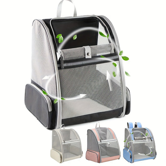 Pet Carrier Backpack for Cats and Dogs, Breathable Mesh Ventilation Transparent Window Foldable Travel Bag with Chest Buckle Removable Mat, Fits Pets Up to 18 lbs for Hiking Outdoor Travel