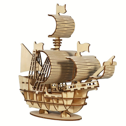3D Wooden Model Kit Ocean Sailboat – DIY Assembly Puzzle for Adults & Teens, Handcrafted Sailing Ship Brain Teaser, Nautical Hobbyist Gift for Christmas Birthday Home Decor Display