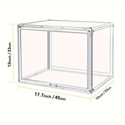 XL Clear Stackable Acrylic Storage Bins with Magnetic Lid – Dustproof Large Display Case for Figures, Collectibles, Helmets, Shoes, Bags, Books, 50L Foldable Organizer 1/2pcs