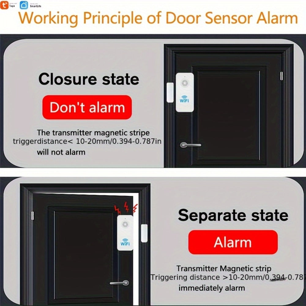 WiFi Door and Window Sensor 4-Pack, Tuya Smart Home Security Alarm System, No Hub Required, App Control, Compatible with Alexa & Google Home