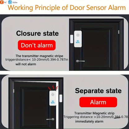 WiFi Door and Window Sensor 4-Pack, Tuya Smart Home Security Alarm System, No Hub Required, App Control, Compatible with Alexa & Google Home