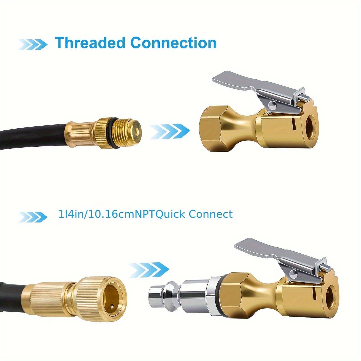 3pcs Air Chucks with Clip, American Closed Flow Lock-on Tire Inflator Chuck, Compatible with Schrader Valve, Durable Automotive Tool