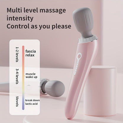 5-Speed USB Rechargeable Handheld Electric Massager Wand — Full Body Vibration Massage for Neck Back Shoulders Legs Waist Foot, Portable Cordless Relaxation Tool Gift for Women Men Athletes Seniors