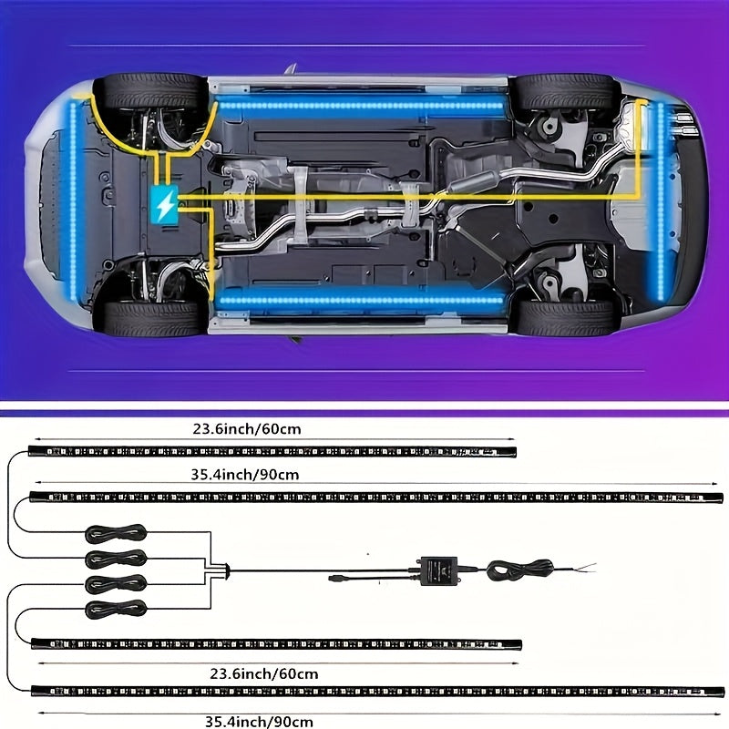 4-Car RGB 8-Color Sound Music Feature And Wireless Remote Control Underbody Light Bar for Car SUV Truck Application Control Music Mode Car Underlight Bar, Underglow LED Light Kit, Without Battery