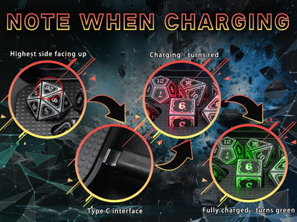 Glowing DnD Dice Set with Wireless Rechargeable Charging Case – 7-Piece LED Light Up Polyhedral Dice D4 D6 D8 D10 D12 D20 for Dungeons & Dragons, Pathfinder & Tabletop RPG, 6-Hour Battery, Mixed Blue Purple, Unique Gamer Gift
