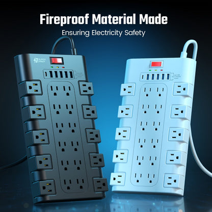Power Strip Surge Protector 28-in-1 with 22 Widely Spaced Outlets 5 USB-A 2 USB-C Ports 2100 Joules Flat Plug Wall Mountable 6.48FT 14AWG Heavy Duty Extension Cord for Home Office