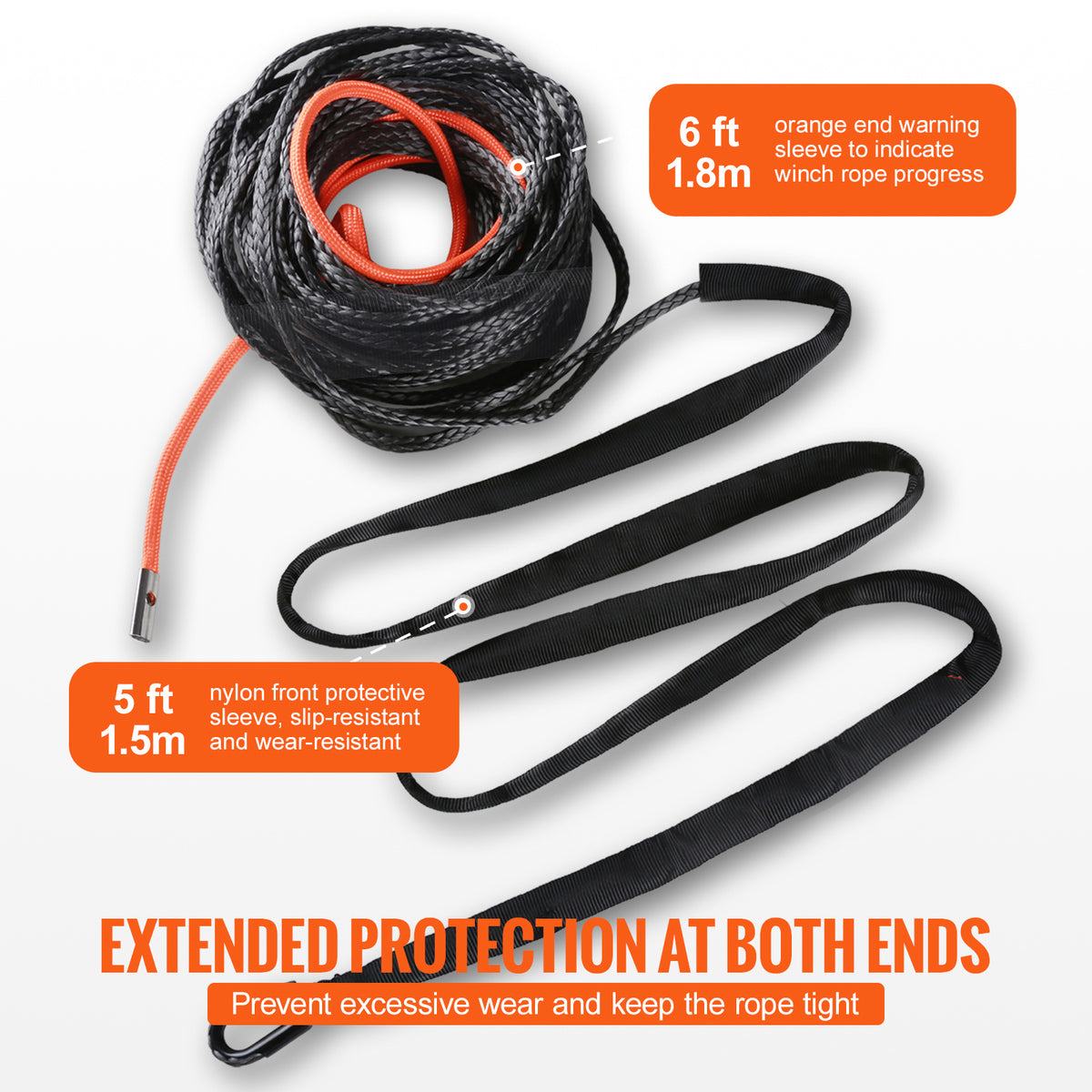 VEVOR Synthetic Winch Rope, 3/8 Inch x 85 Feet 26,500 lbs Synthetic Winch Line Cable Rope with Protective Sleeve + Forged Winch Hook + Pull Strap, Universal Fit for SUV, Large Off-Road Vehicle, Truck
