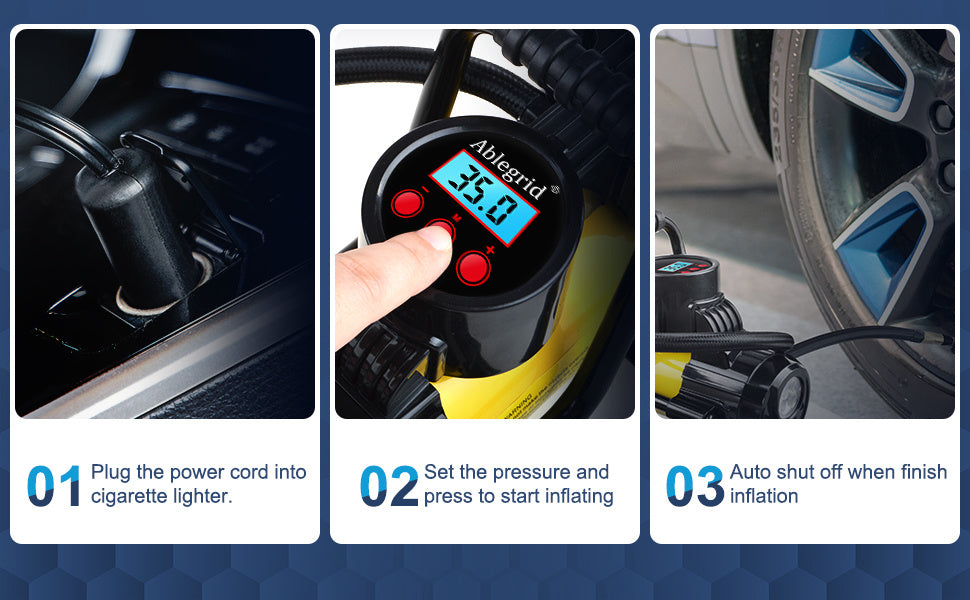 Portable Air Compressor Tire Inflator 150PSI – 120W 12V Auto Shut-Off, LED Display, 35L/min Fast Inflate for Car Bike Truck SUV Ball
