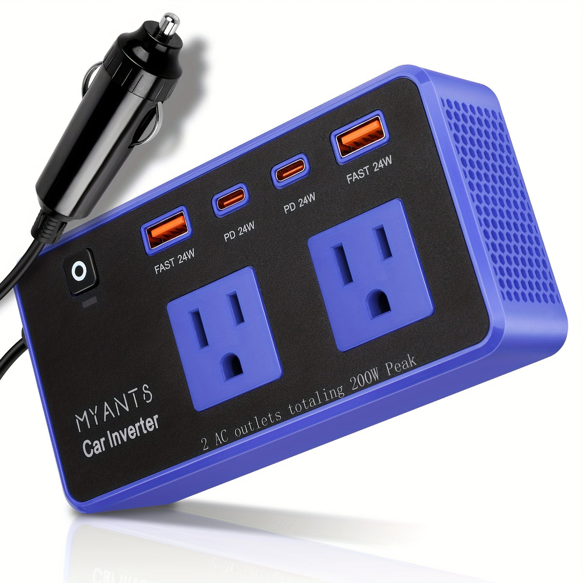 200W Car Power Inverter, ZunDian DC 12V to 110V AC Car Plug Adapter, Car Inverter Charger with PD 24W/ QC 24W Quick Charge, Power Inverter for Vehicles, Car Office Working, Camping, Road Trip