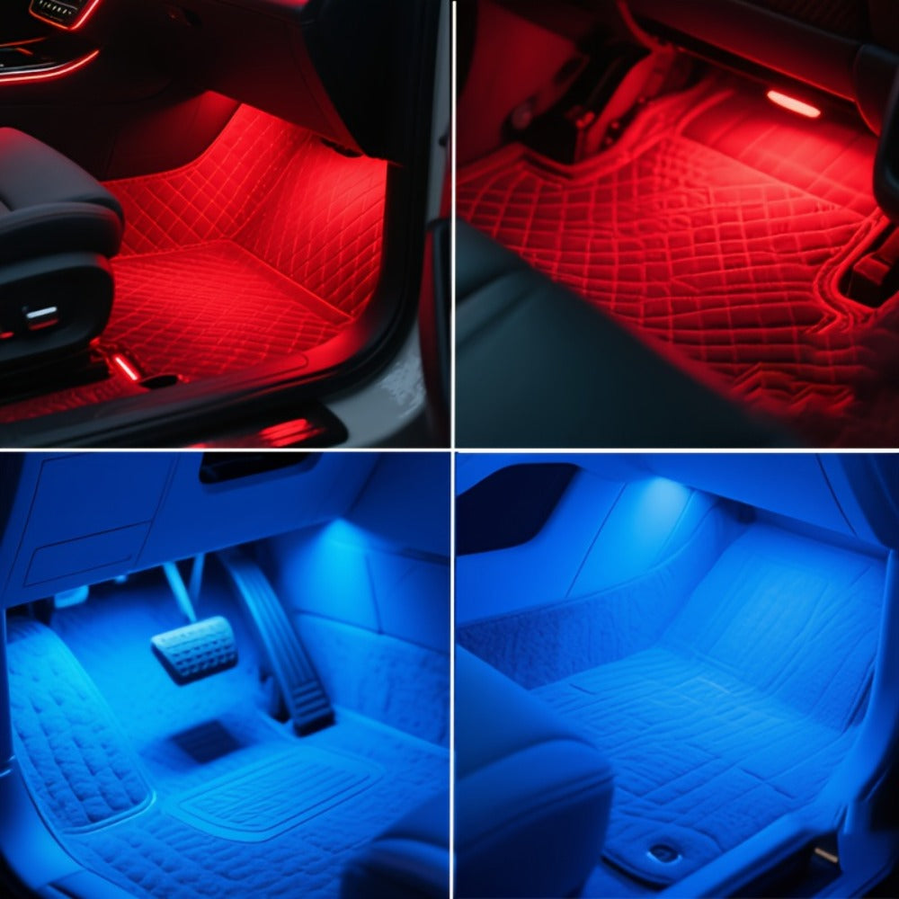 4pcs RGB Car Interior LED Footwell Lights App & Remote Control DIY Music Sync 12V USB Multicolor Ambient Lighting Kit for All Vehicles Cars Trucks SUVs, Under Dash Floor Accent Lights