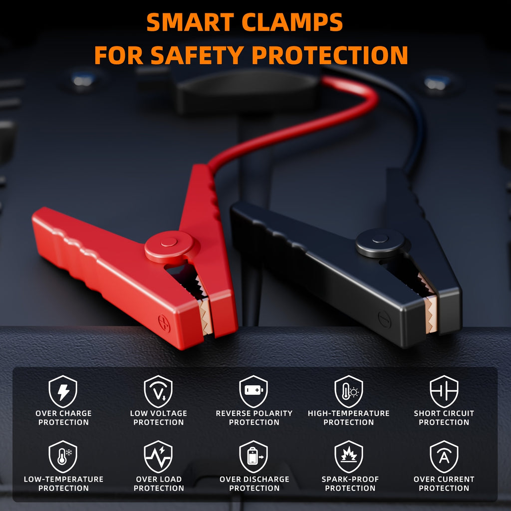 9-in-1 Car Jump Starter with Air Compressor, 150PSI Portable Digital Tire Inflator & Vehicle Battery Charger, for 2.38Gal Gas/2.64Gal Diesel Engines, Built-in LED Emergency Light, Compact High-performance Auto Accessory for Outdoor Adventures