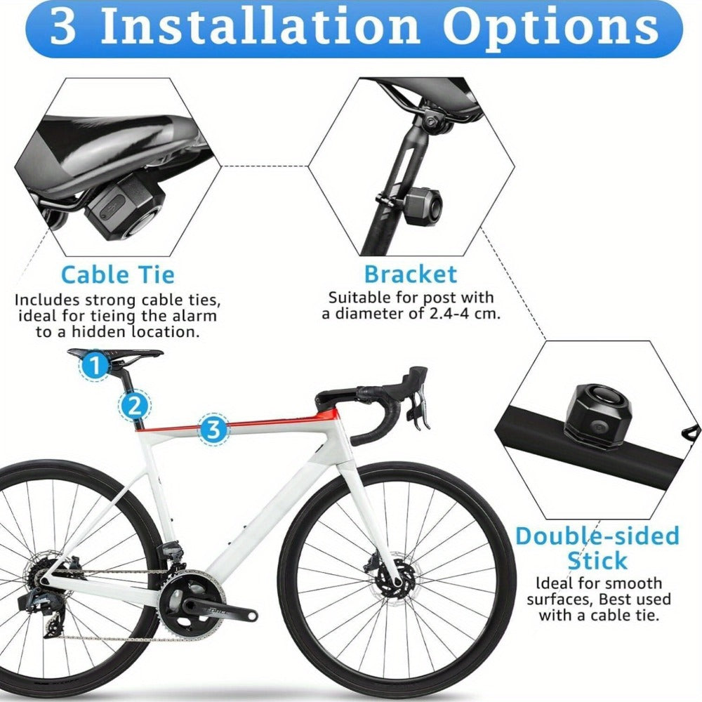 Bike Alarm Anti-Theft 110dB – USB Rechargeable Bicycle Alarm with Wireless Remote, Vibration Motion Sensor & 3 Volume Levels for Bicycle, Motorcycle, Scooter, Trailer & Car Security