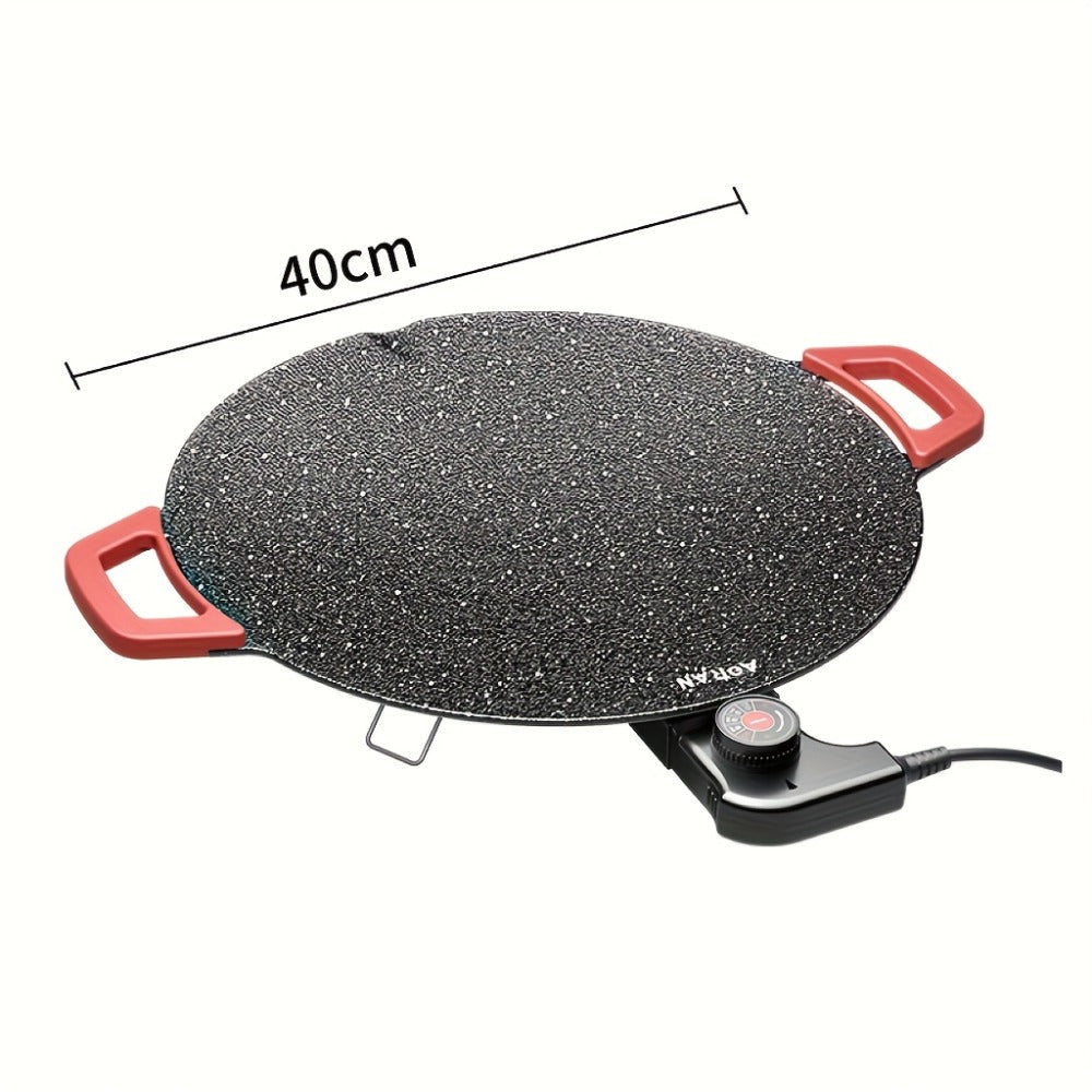Korean BBQ Grill Pan – Round Non-Stick Multi-Functional Electric Grill Pan with Red Handle & Adjustable Settings, Home & Outdoor BBQ Pot for Family Gatherings, Available in 14.17" & 15.75"
