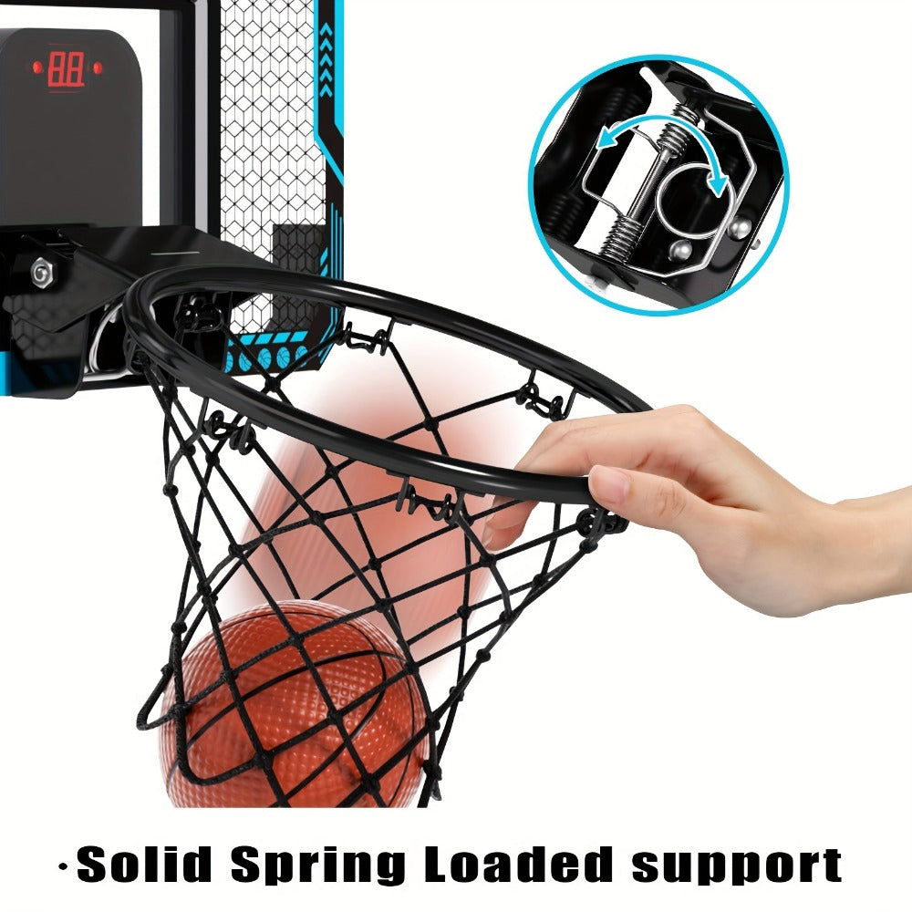 Over Door Basketball Hoop with LED Lights & Electronic Scoreboard – Mini Hoop Set with 4 Balls for Kids Teens Adults, No Drilling Indoor Outdoor Sport Game | Best Birthday Christmas Gift