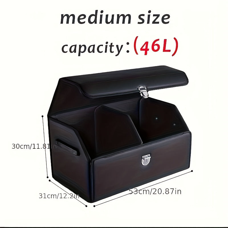 Car Trunk Organizer - Trunk Organizer & Storage SUV, PU Leather Foldable Trunk Organizer, Multi Compartment Adjustable Car Grocery Storage Box